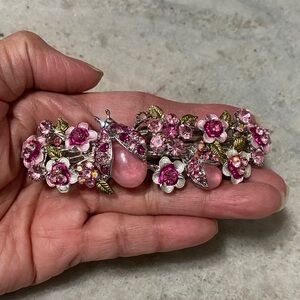 Vintage Kirk’s Folly Hair Barrette w/ Pink Rhinestones, Flowers, and 2 Ladybugs